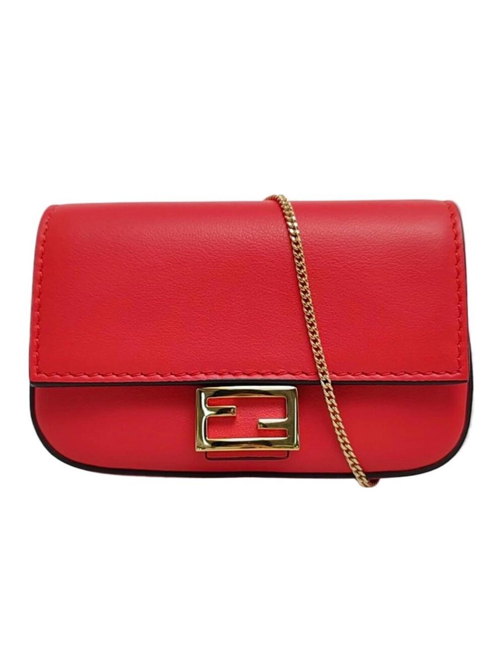 Fendi Baguette Nano Red Leather Shoulder Bag With Gold-Tone Hardware